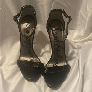 Sam Edelman Black Patent Ankle-Strap Heeled Sandals